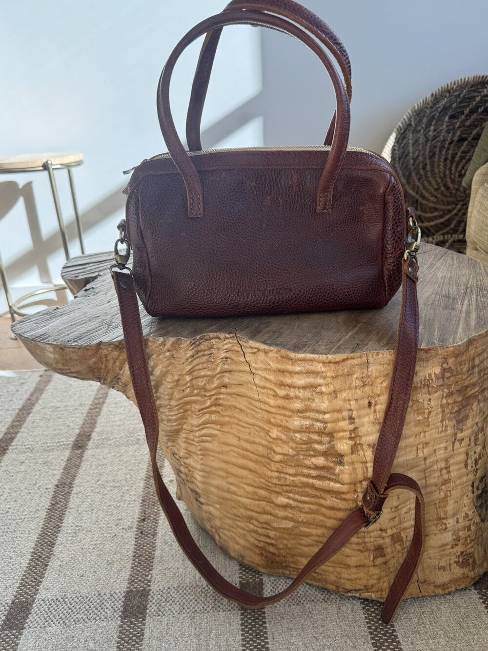 Portland Leather Goods Sloan Doctor Bag Purse Crossbody Nutmeg Brown Pebbled
